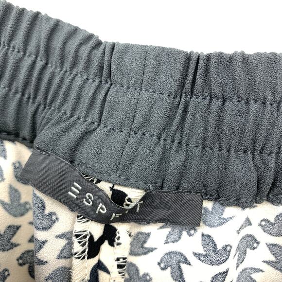 Esprit Wide Leg Pull On Pants Womens Sz 4 Cream Gray Bird Print Elastic Waist - Picture 6 of 7